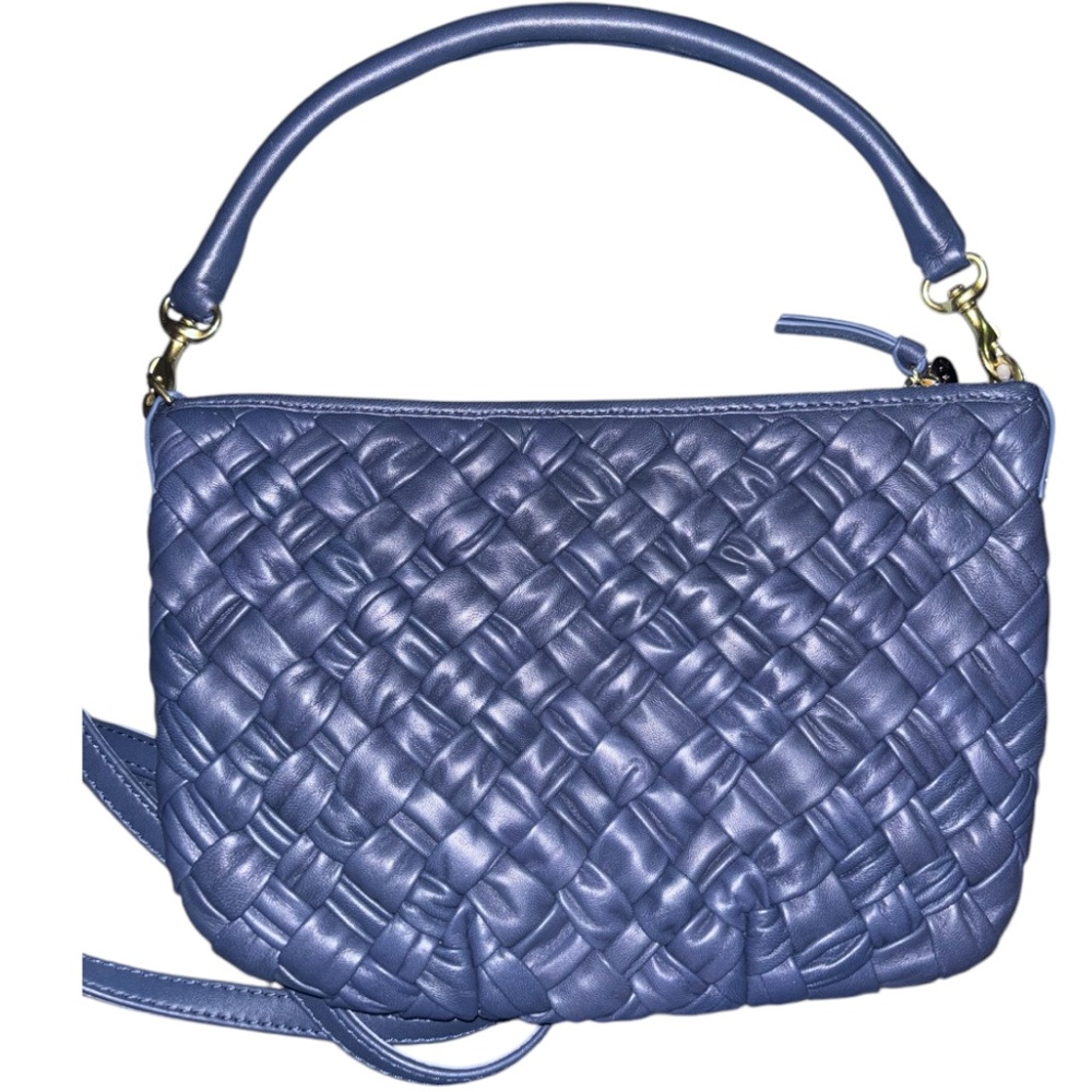 Clare V. - Petit Moyen Woven Leather Messenger Bag in Bright Navy.